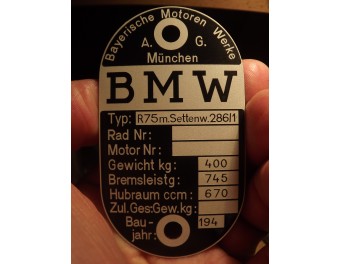 ID Plate BMW R75 m